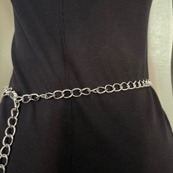 Silver tone layered charms with rhinestone details chain belt - Picture 4 of 9